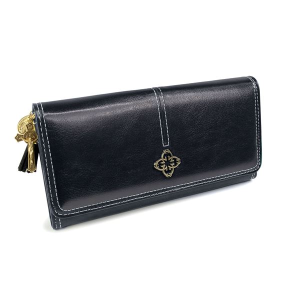 CLUTCH WITH ST. BENEDICT CROSS & MIRACULOUS MEDAL CHARMS - BLACK